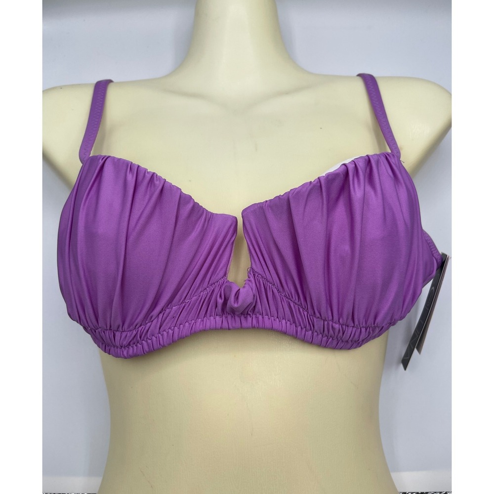 Soluna Underwire Purple With Rouching Swimsuit Bikini Top Women's Size Medium